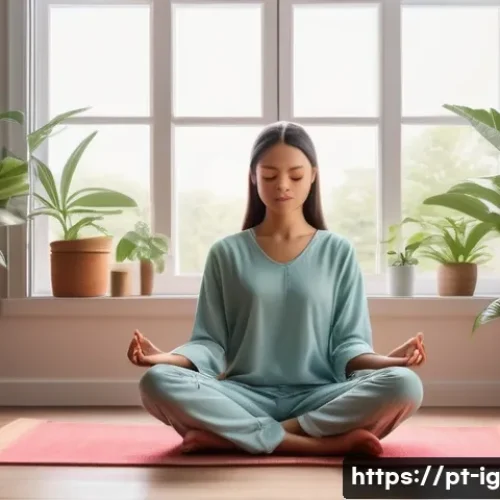 Home 28 정신건강 관리의 디지털 솔루션 구현 사례 - **Prompt 1: Serene Digital Mindfulness**
"A peaceful indoor scene featuring a young adult, femal...