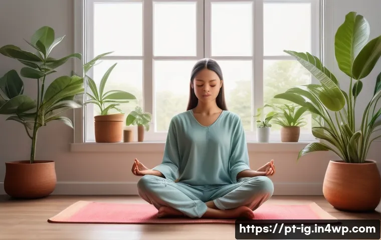 정신건강 관리의 디지털 솔루션 구현 사례 - **Prompt 1: Serene Digital Mindfulness**
"A peaceful indoor scene featuring a young adult, femal...