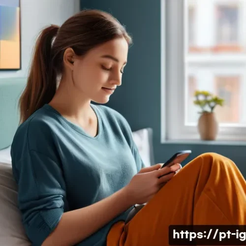 Home 27 정신건강 테크 사용자의 경험 공유 - A cozy modern bedroom scene featuring a young adult woman using a mental health app on her smartphon...
