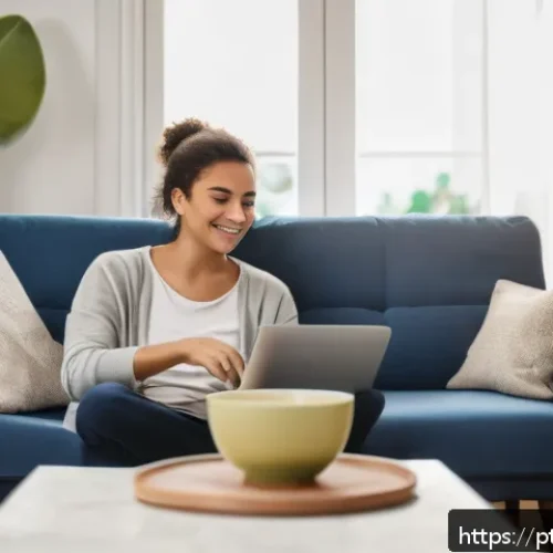 Home 13 정신건강 관리의 혁신적 접근 사례 연구 - A serene digital therapy session scene featuring a young Brazilian adult woman sitting comfortably i...